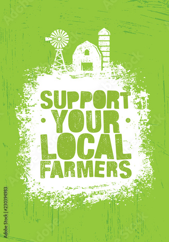 Support Local Farmers. Creative Organic Eco Vector Illustration on Recycled Paper Background