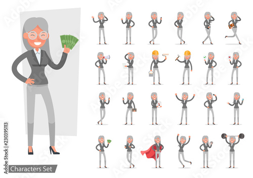 set of Business Woman showing different gestures character vector design. no3
