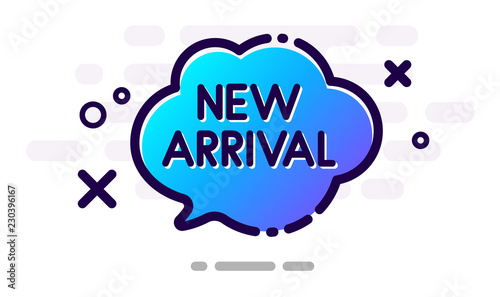 New arrival promotion poster with blue speech bubble.