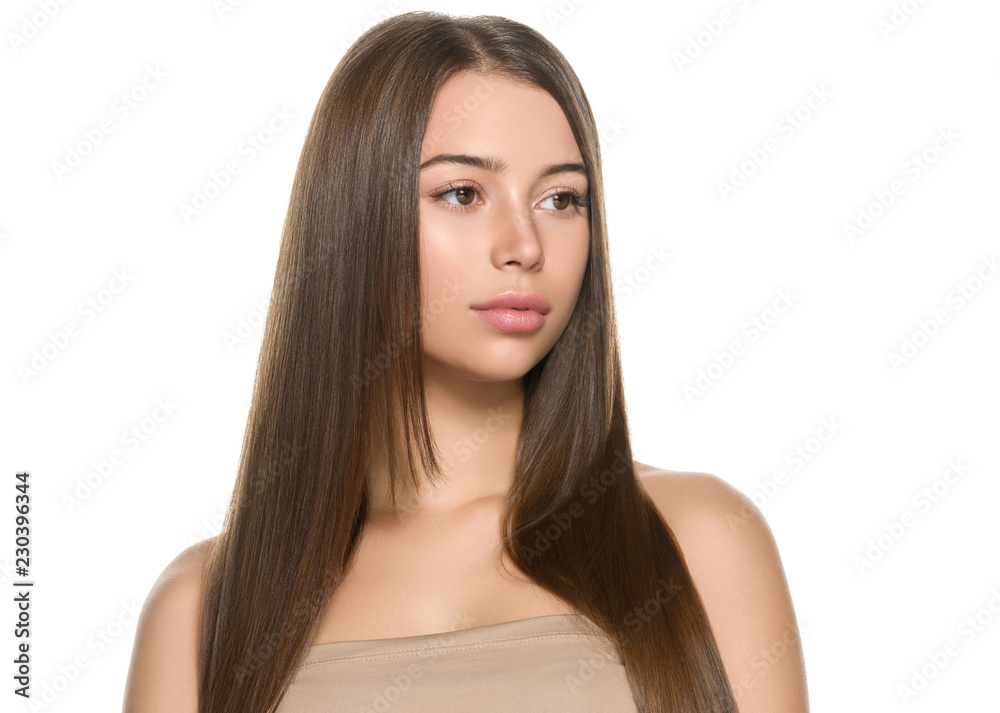 Smooth hair woman brunette with long hairstyle fly hair beauty Smooth hair woman brunette with long hairstyle fly hair beauty