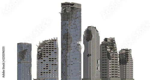 Obraz na plátně Ruined Skyscrapers Isolated On White 3D Illustration