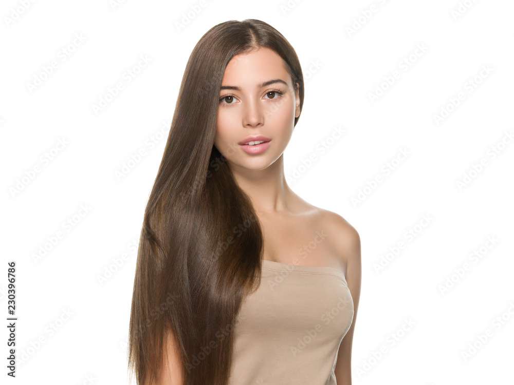 Healthy hair brunette long woman hairstyle isolated on white Healthy hair brunette long woman hairstyle isolated on white