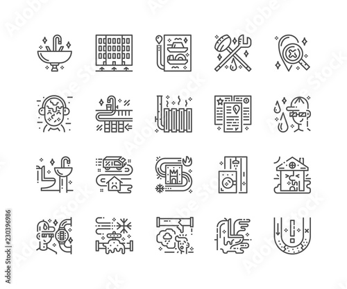 Simple modern set of plumbing icons. Premium symbol collection. Vector illustration.Bathroom line pictogram pack.