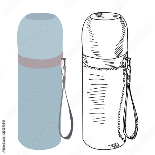 vector, on white background, thermos for drinks, hot