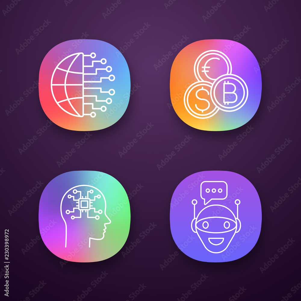 Artificial intelligence app icons set Artificial intelligence app icons set