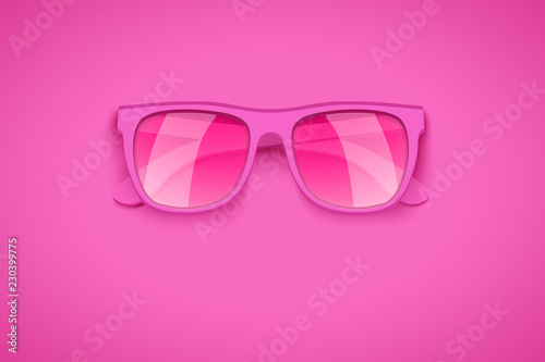 Rose colored glasses on pink background. Take of rose-colored. Summer vacation or shopping sale creative advertisement. Editable Vector Illustration