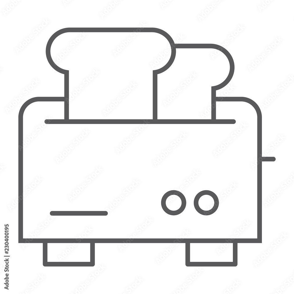 Toaster thin line icon, appliance and electrical, kitchenware sign, vector graphics, a linear pattern on a white background. Toaster thin line icon, appliance and electrical, kitchenware sign, vector graphics, a linear pattern on a white background.