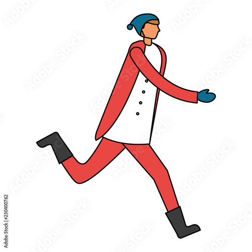 man running with winter clothes