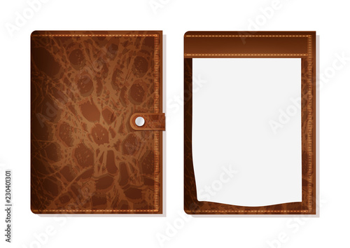 template, mockup, advertising, branding and corporate identity. realistic leather catalog, folder, portfolio. vector leather object for design isolated on white background.
