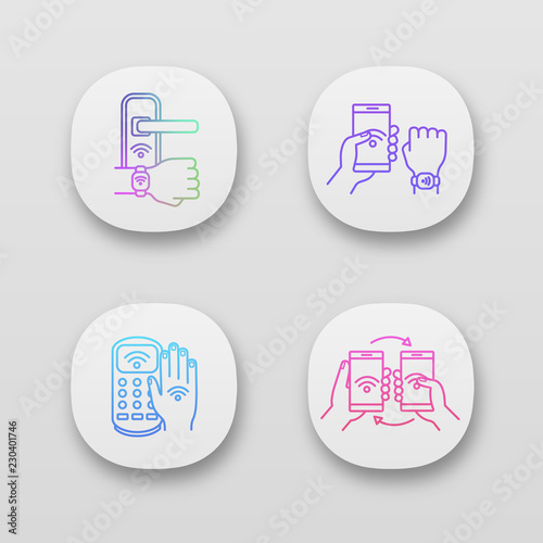 NFC technology app icons set