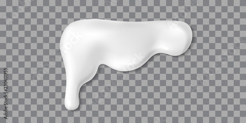 Dripping white cream or yoghurt icing drops. Vector paint stain or yogurt splash illustration for background design. Realistic milk horizontal border. Mayonnaise repeatable blobs