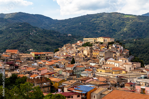 View of San Piero Patti, a beautiful village in the Nebrodi Mountains Park in Sicily, province of Messina, Italy