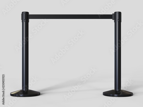 Stainless Chrome Pole with extending blank ribbon. 3d render illustration.