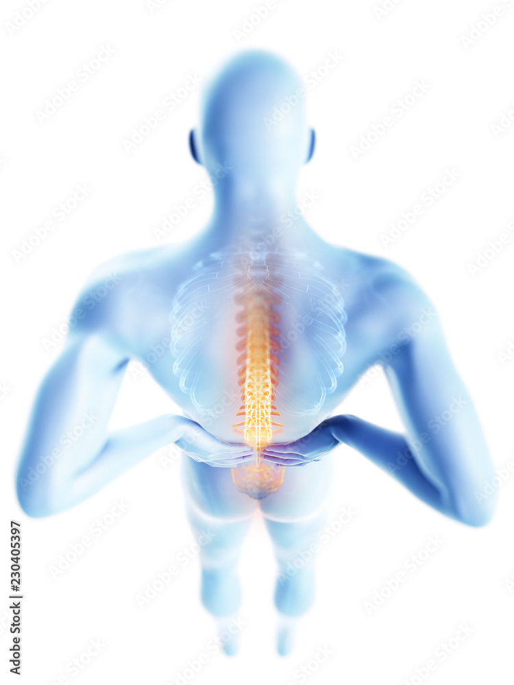 3d rendered illustration of a man having backache 3d rendered illustration of a man having backache