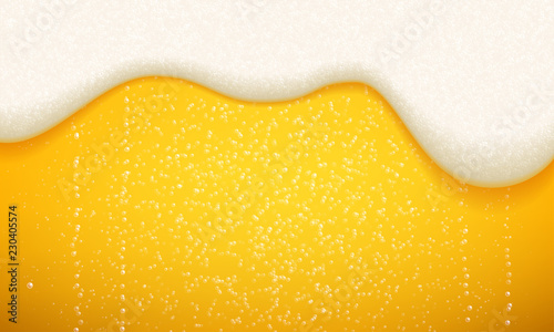 Beer foam and bubbles background. Vector seamless realistic craft beer with flowing foam and bubbles