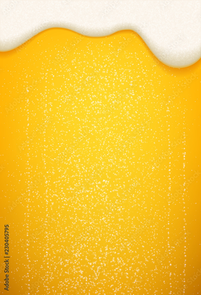 Beer foam and bubbles background. Vector poster template of seamless