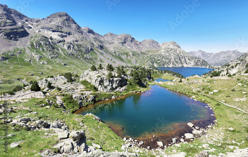 Ranas Lake iand Respomuso lake in Tena Valley in The Pyrenees, Huesca, Spain.