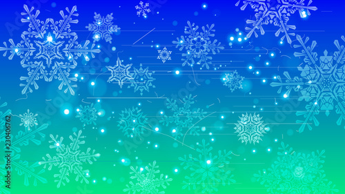 Snowflakes and festive lights - vector background with beautiful snowflakes that merrily shine and shimmer in color space