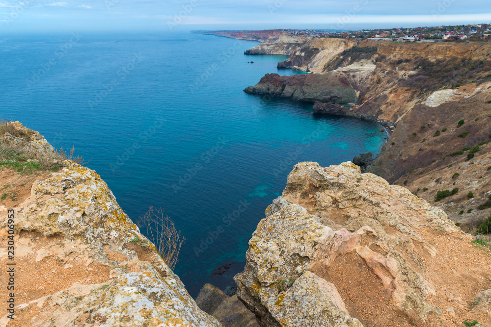 Beautiful view from above to the picturesque shore, Crimea peninsula Beautiful view from above to the picturesque shore, Crimea peninsula