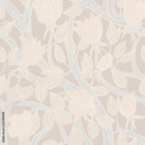 Fototapeta Naklejka Na Ścianę i Meble -  Seamless vintage floral cream pattern