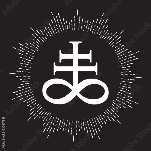Hand drawn Leviathan Cross alchemical symbol for sulphur, associated with the fire and brimstone of Hell. Black and white isolated vector illustration. Blackwork, flash tattoo or print design.