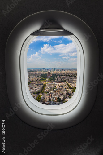Paris France in airplane window