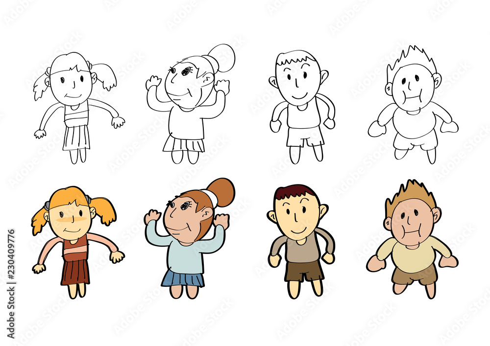 Cartoon Boy Girl Draw Paint Sketch Drawing Children Stock Vector Adobe Stock