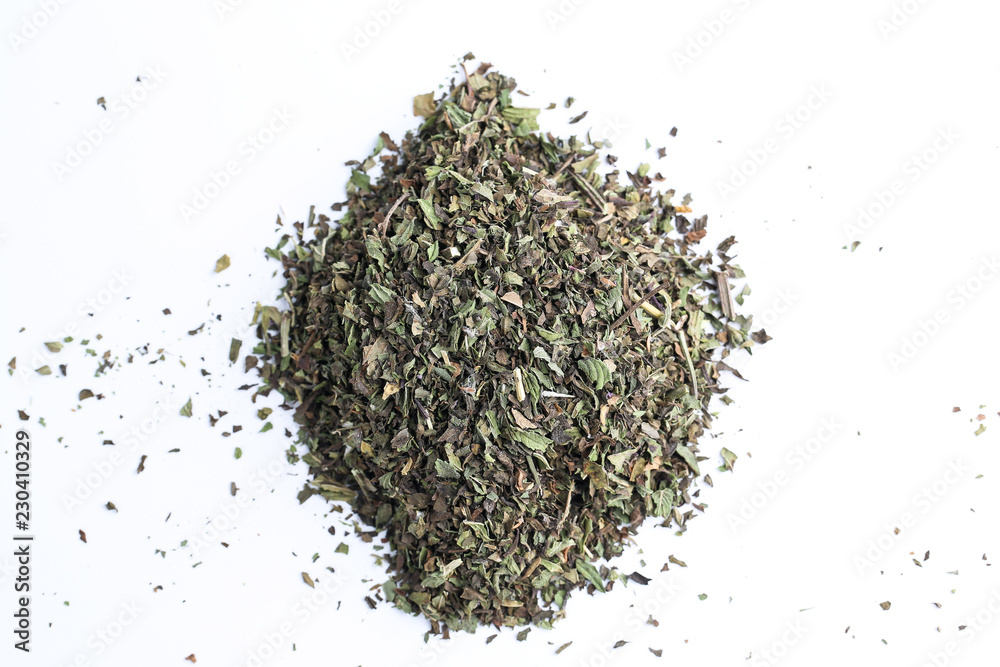 Close up of dried mint leaves tea