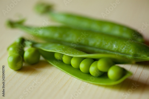 Beans and pods of green peas