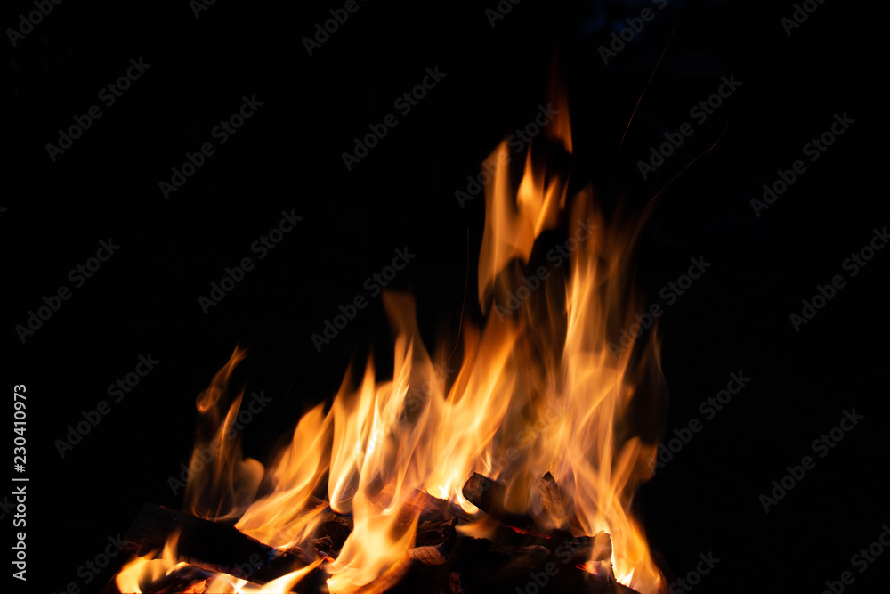 Close up photography of flames on black background