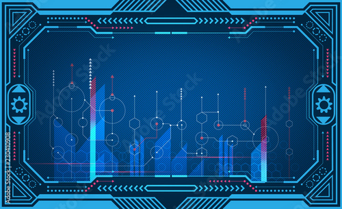 Graphical presentation computer panel, monitor, frame, control display, power technology. illustration