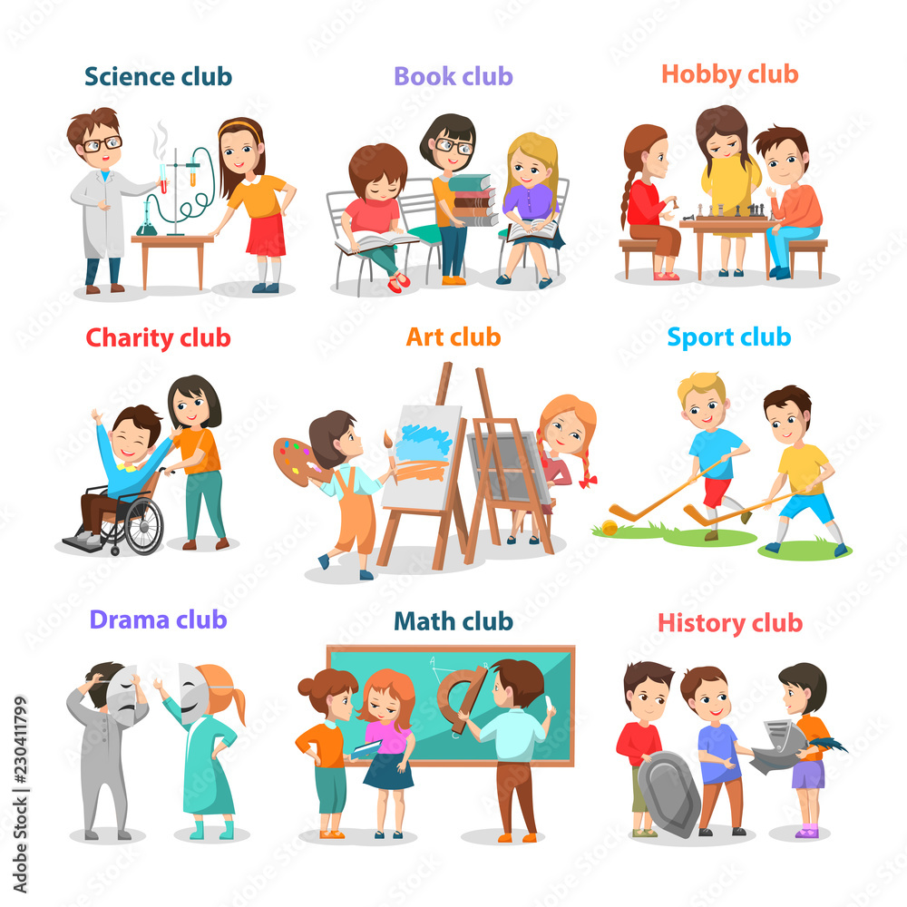 Set of Different Clubs for School Children Card Set of Different Clubs for School Children Card