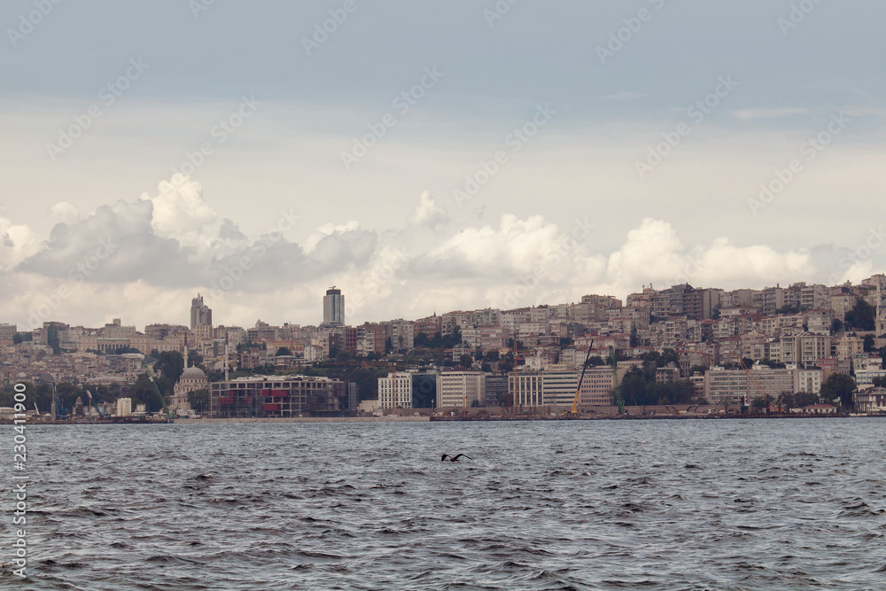 View of buildings by Bosphorus on the Eruopean side of Istanbul.