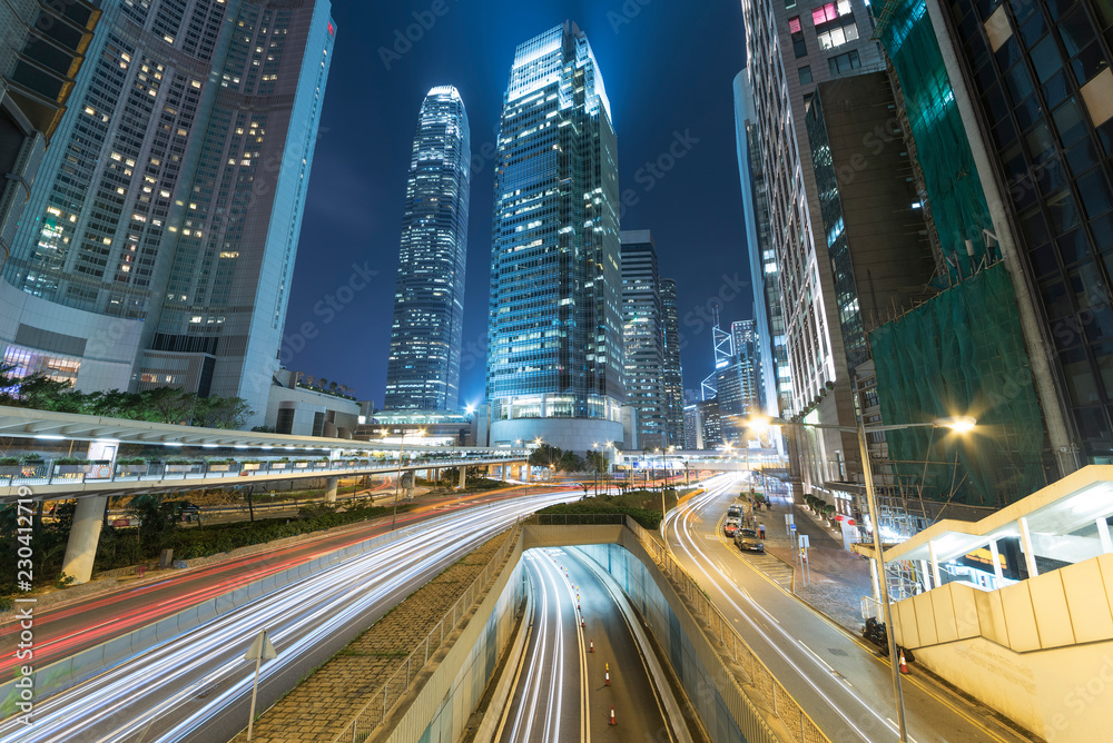 Traffic in downtown of Hong Kong city ar night Traffic in downtown of Hong Kong city ar night