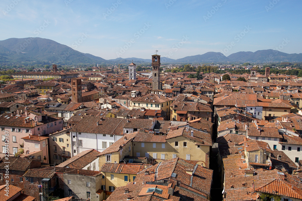 View over Lucca from Torre Guinigi, Italy