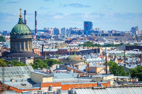 Russia. Saint-Petersburg. The rooftops of the city  to the left the dome of the Kazan Cathedral