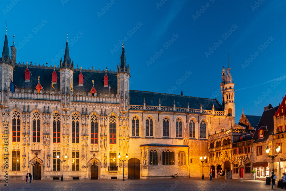 The city of Bruges in Belgium at night