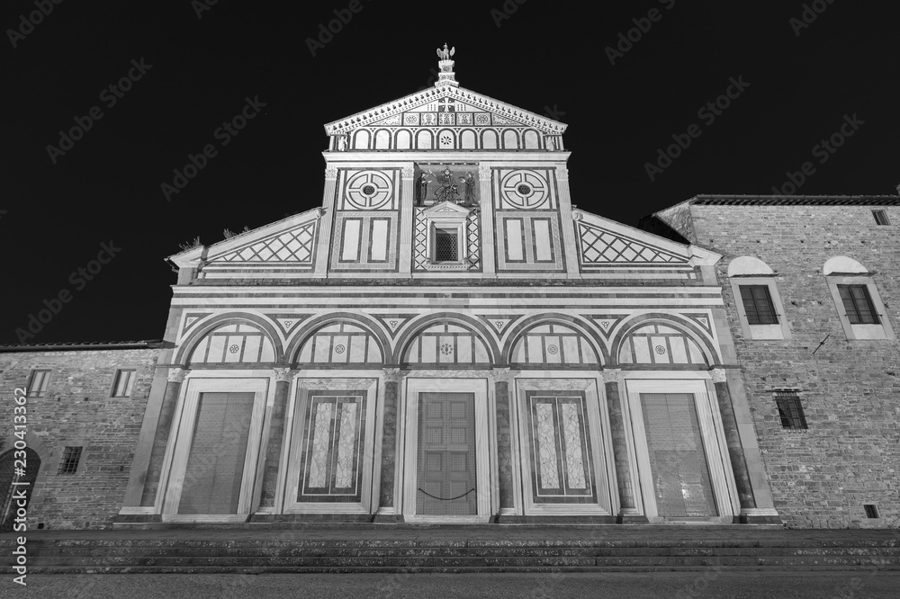 Church San Miniato al Monte in Florence, Tuscany, Italy. It is a basilica in Florence, Central Italy, standing atop one of the highest points in the city.