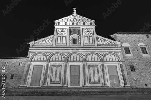 Church San Miniato al Monte in Florence, Tuscany, Italy. It is a basilica in Florence, Central Italy, standing atop one of the highest points in the city.