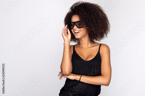 Young woman wearing party eyeglasses