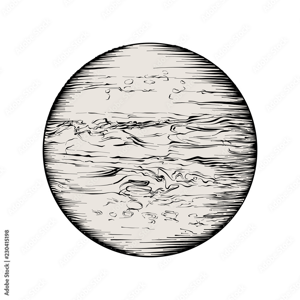 Hand drawn sketch of Jupiter in black isolated on white background