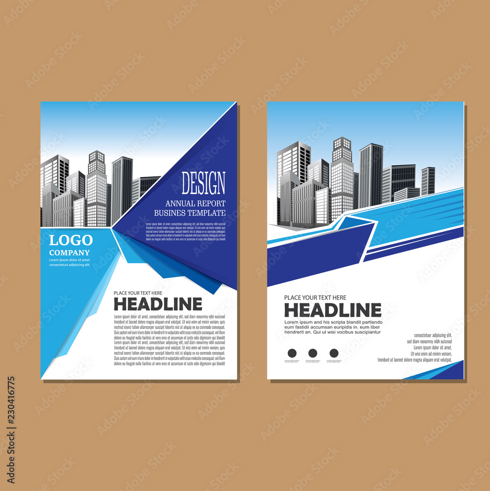 Brochure template layout, cover design annual report, magazine, flyer or booklet in A4 with blue geometric shapes on polygonal background