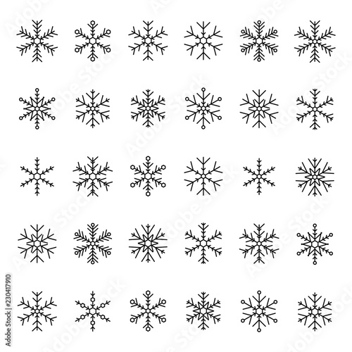 Obraz na płótnie Vector collection of snowflakes, black icon on a white background w salonie