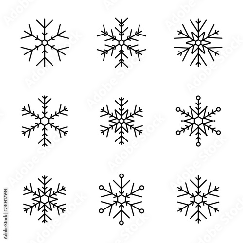 Vector collection of snowflakes  black icon on a white background