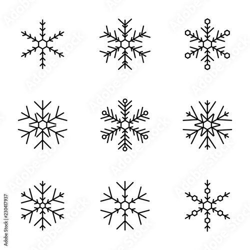 Vector collection of snowflakes  black icon on a white background