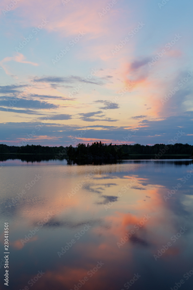 summer sunset with reflections