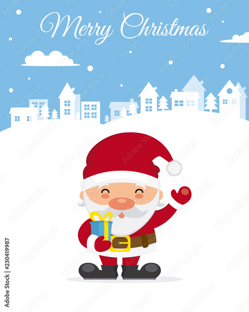 christmas card. Santa Claus on background of a city christmas card. Santa Claus on background of a city