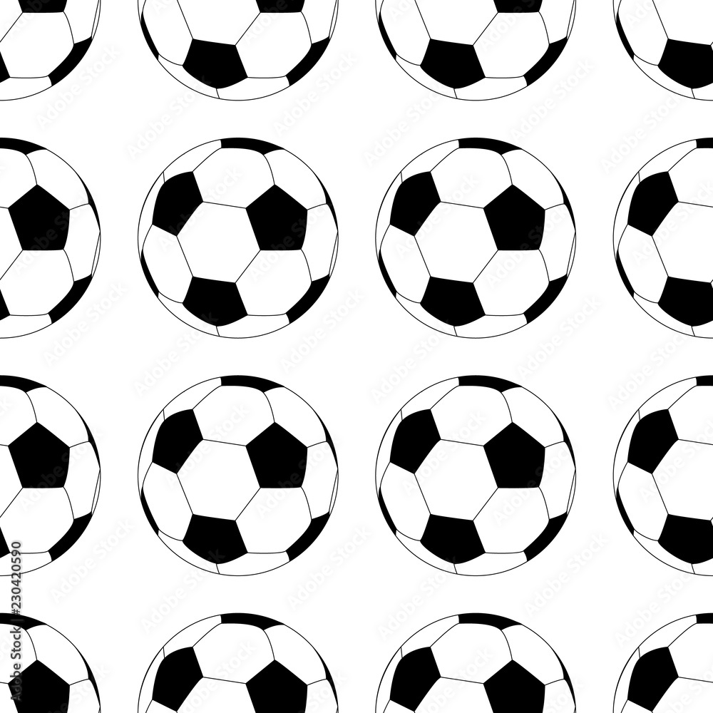 Football vector icon, soccerball. Vector illustration isolated in white background. Seamless pattern.
