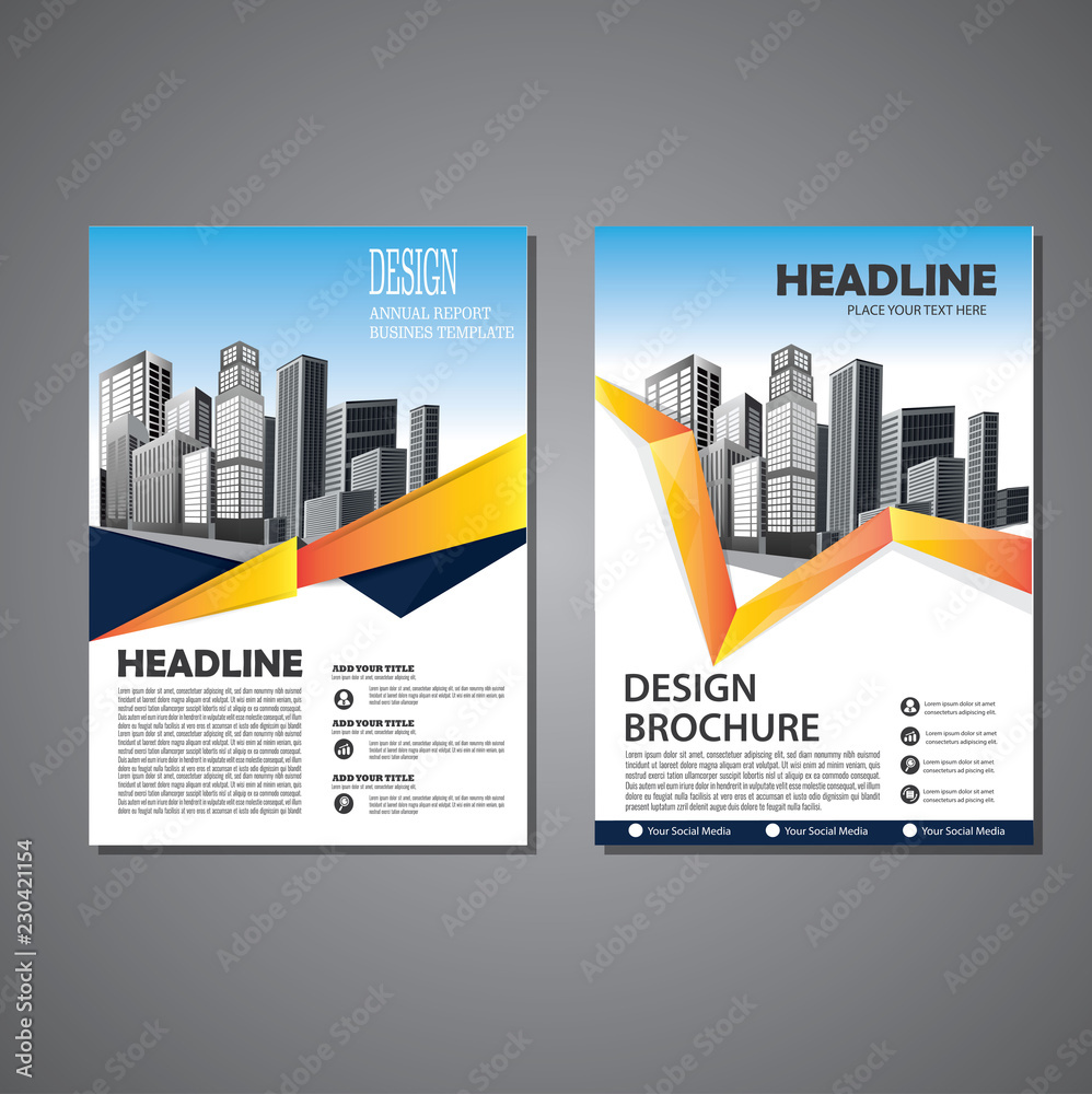 Brochure template layout, cover design annual report, magazine, flyer or booklet in A4 with blue geometric shapes on polygonal background