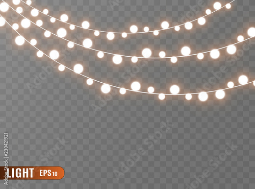 Christmas lights isolated on transparent background. Vector illustration